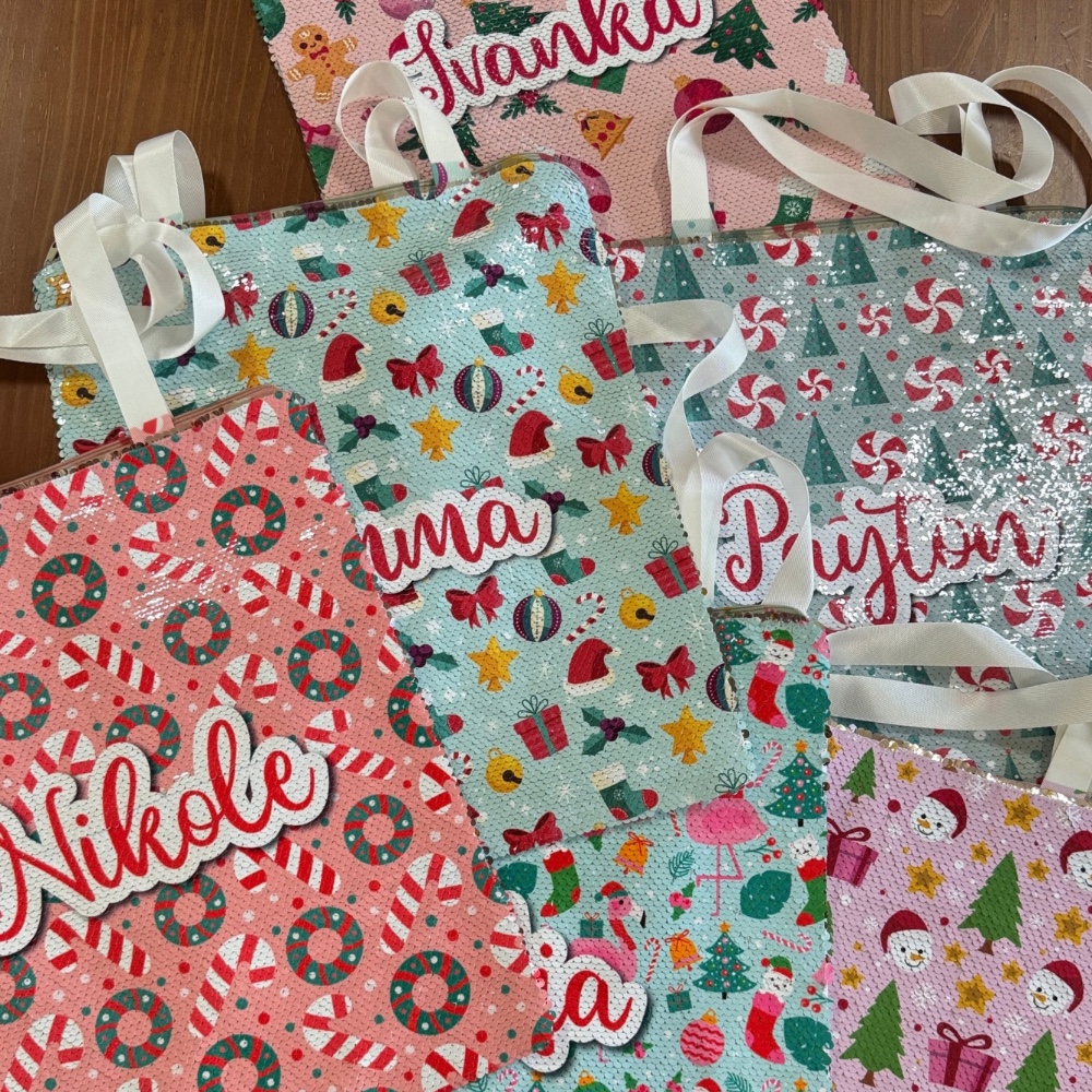 Christmas sequin tote bags